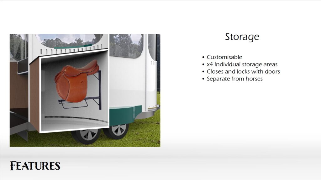 Storage compartments are located inside the doors, accessible when the doors are opened and secured when the doors are locked. Each compartment is 850mm deep, making all areas easily reachable.