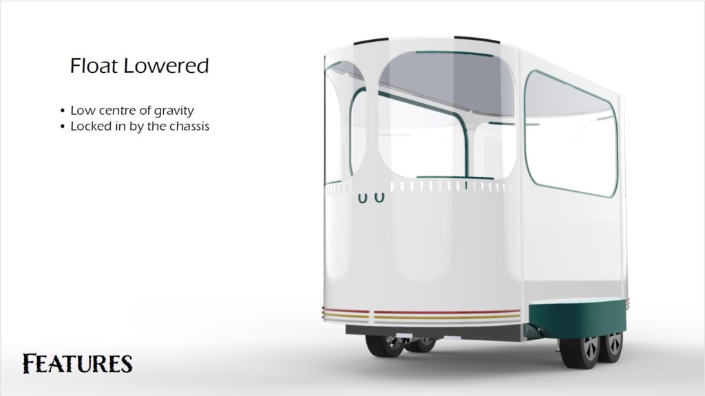 Libero’s unique feature is it’s turning ability. It goes from this lowered position, locked in by the chassis and keeping a low centre of gravity…